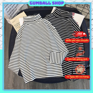 Áo Thun Thu Đông Nữ Dài Tay GUMBALL Kẻ Ngang Chất Cotton Hàn Form Rộng Kiểu Dáng Basic Unisex