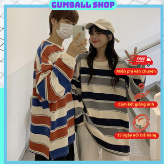 Áo Thun Thu Đông Nam Nữ Dài Tay GUMBALL Kẻ Ngang Chất Cotton Form Rộng Kiểu Dáng Basic Unisex Phong Cách Hàn Quốc