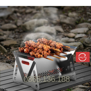 Bếp nướng than hoa inox xếp gọn chuyên cho picnic, cắm trại, loại 165x 215 mm