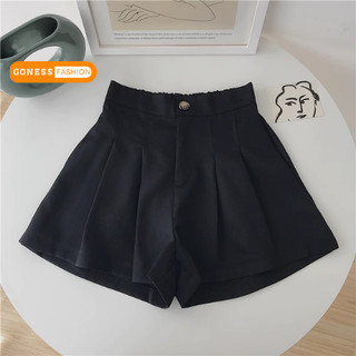 Quần sooc Goness short đùi vải 2 ly cạp cao cho nữ chun sau màu đen nâu dễ phối đồ QS377