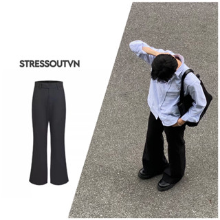 Quần vải ống loe vải lụa màu đen classic thêu bông hoa Stressoutvn_official