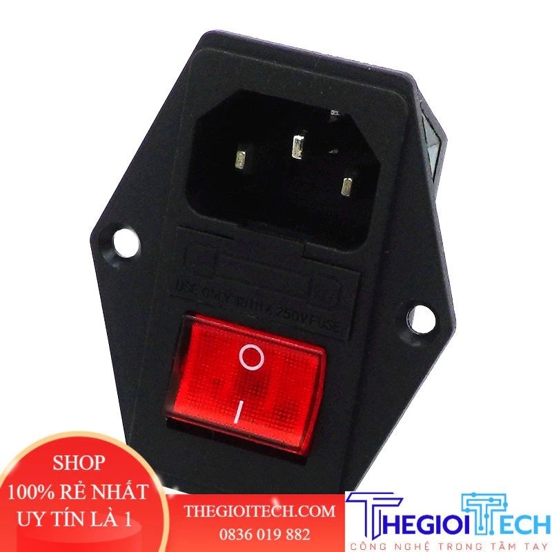 Ổ cắm điện Jack AC 3 chấu chân pin C14 3 trong 1, công tắc ngắt mạch 10a đèn báo 220V, cầu chì bảo vệ IEC320 AC-01A CE - AC-01A Công tắc nhỏ - Kèm 2 cầu chì 3A