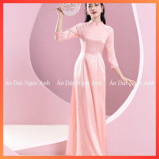 Áo dài nữ truyền thống 2 tà gấm cao cấp, cổ 2,5p màu hồng