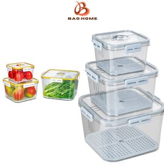 Hộp Đựng Thực Phẩm Tủ Lạnh Cao Cấp, Hộp Bảo Quản Thực Phẩm Tủ Lạnh Set 3 Cái Vuông- Darling Home