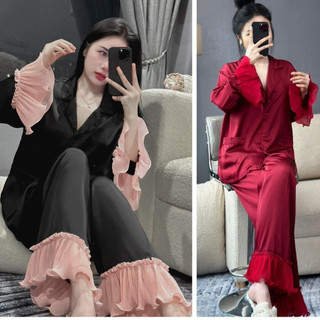 Đô Bộ Mặc Nhà Tiểu Thư Lụa Latin Mềm Mịn, Áo Phối Bèo Voan Xinh Xắn Free Size 40-58kg