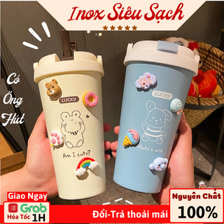 Ly Cốc giữ nhiệt bằng thép không gỉ Miniso inox 304 dung tích 500ml có ống hút dễ thương cute