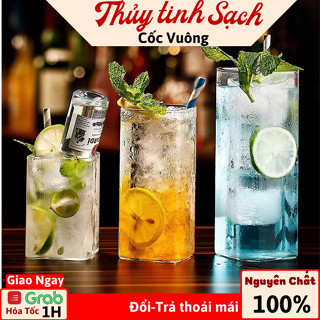 Cốc thủy tinh sạch vuông trong suốt dễ thương chịu nhiệt cao dùng pha cà phê, Ly thủy tinh uống sinh tố titiroom