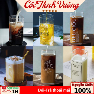 Ly cốc thủy tinh vuông chịu nhiệt MILK TEA 400ml cao cấp sang chảnh phong cách Vintage dung uống sinh tố TiTi Room