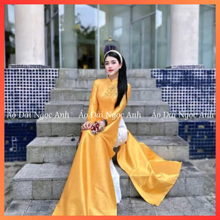 Áo Dài Truyền Thống Cổ Cao Đính Kết Hoa Cao Cấp_Vàng Cổ Cao