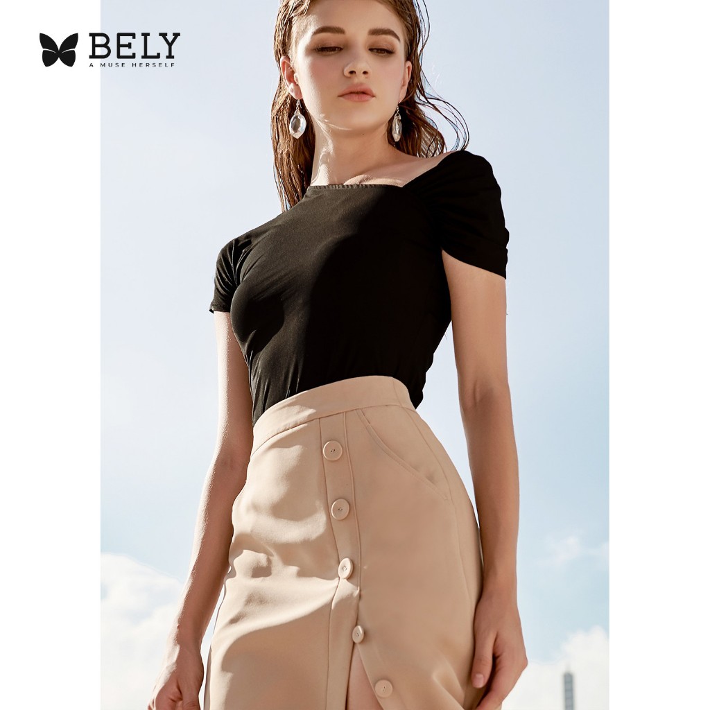 BELY |  A827 - Áo thun thiết kế lệch vai tay ngắn dễ phối co dãn thoải mái đi chơi, đi làm cá tính