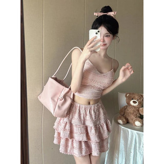 Sét đồ nữ đi chơi , Áo hai dây đệm ngực mix chân váy tầng siêu xinh Dumi Clothing