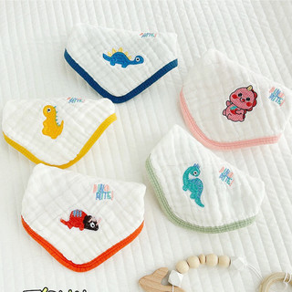 Set 5 khăn sữa trắng nhăn 6 lớp hình thêu viền màu đẹp xịn mịn