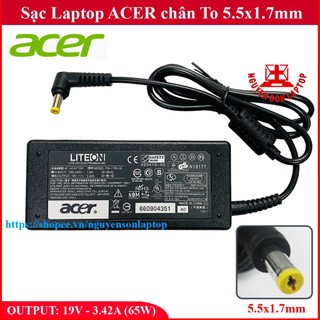 SẠC LAPTOP ACER 19V - 3.42A - 65W chân To 5.5x1.7mm - đường kính đầu sạc 5.5mm - hàng mới