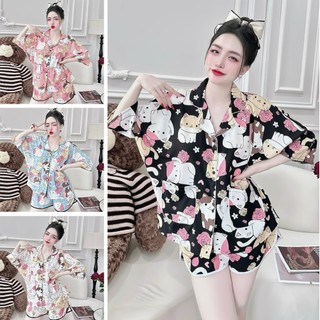 [Bigsize 50-100kg] Đồ Bộ Đùi Cánh Dơi Lụa Nhật Mặc Nhà Họa Tiết Siêu Xinh Dễ Thương Cho Nàng Múp