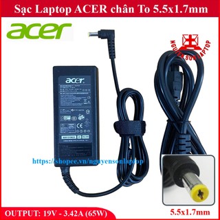 Sạc Laptop Acer 19V - 3.42A - 65W chân To 5.5x1.7mm - đường kính đầu sạc 5.5mm Zin Chân vàng - adapter Acer New 100%