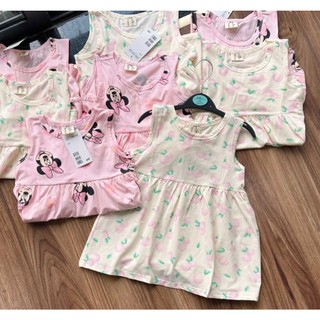 Combo 2 váy cotton sát nách mickey hồng quả đào cho bé gái ảnh thật