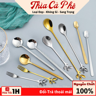 Thìa inox pha cà phê mạ vàng cao cấp sang chảnh Muỗng pha trà dễ thương cán dài