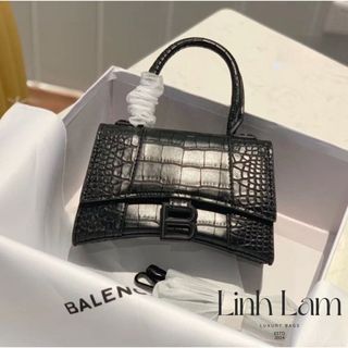 Túi xách nữ balencia hourglass, size 19, chất liệu da bò bóng dập vân cá sấu,fullbox chuẩn auth, bảo hành 12 tháng