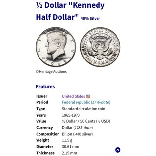 🇺🇸Xu Mỹ🇺🇸Chuẩn Thật 💯Half Dollar Kennedy