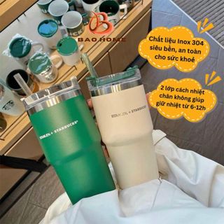 Ly Inox Giữ Nhiệt, Bình Nước Giữ Nhiệt Starbuck Stanley Dung Tích 600ML Có Ống Hút - Darling Home