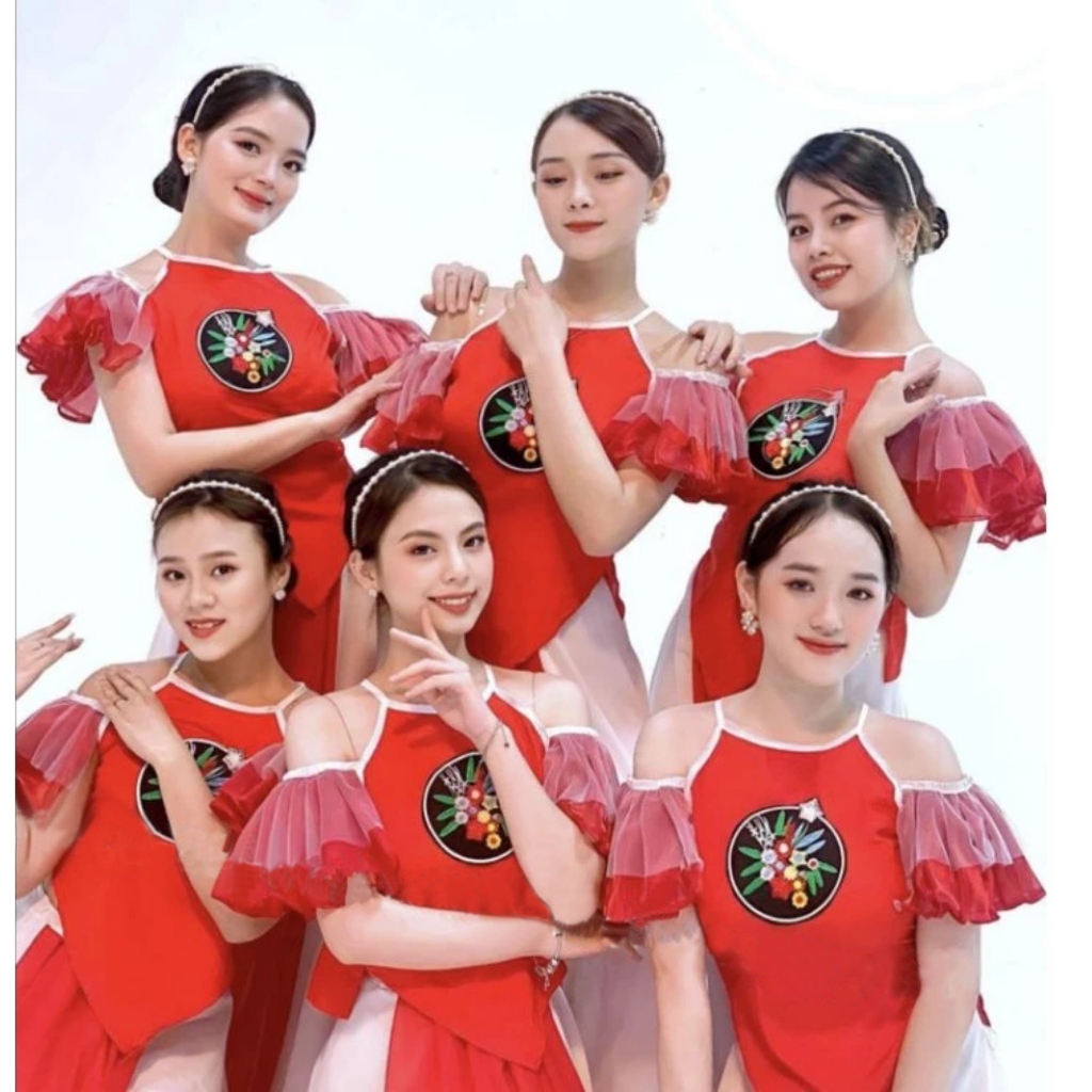 [ẢNH THẬT] Set yếm váy cách điệu trang phục biểu diễn văn nghệ múa trường đoàn thể màu Đỏ và Xanh kè