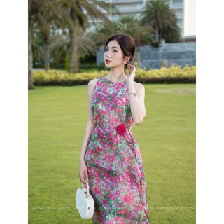 Đầm maxi cổ yến phối đai hoa ld309