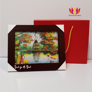 Tranh gạo Hà Nội Hà Thành, quà lưu niệm Việt Nam, tặng hộp đựng tranh cao cấp, sản phẩm bảo hành 5 năm.