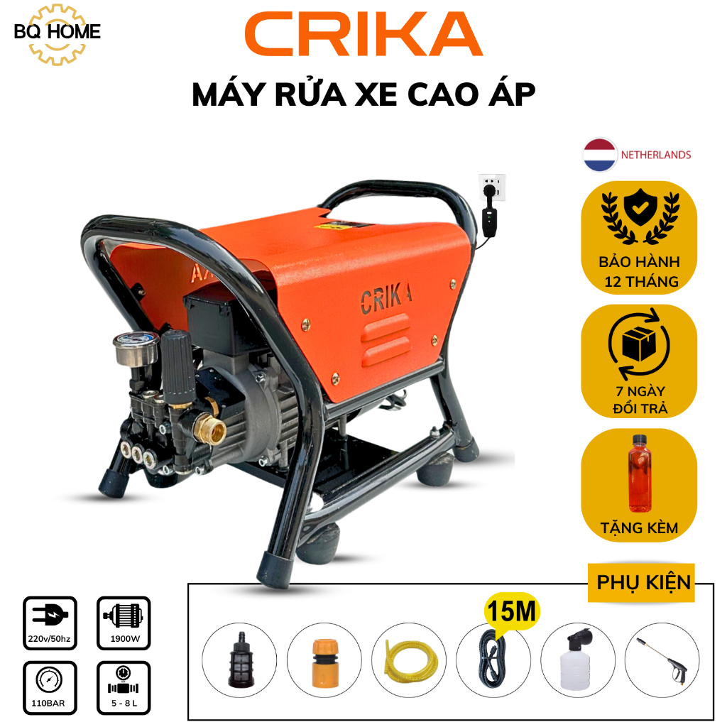COMBO Dòng máy rửa xe CRIKA1900pre hoặc CRIKA2000W,lõi đồng,xịt rửa xe nhà cửa ô tô xe máy