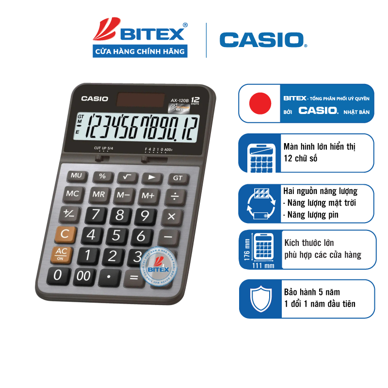 Máy tính Casio AX-120B chính hãng để bàn dùng cho văn phòng, cửa hàng, shop bán hàng