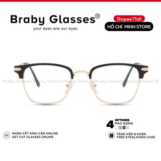 Gọng kính cận kim loại thời trang nam nữ Braby Glasses mắt đa giác giả cận kiểu dáng thanh mảnh MK72 Hộp