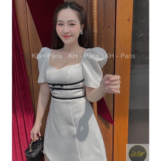 Đầm Viền Eo Nơ Tay Phồng - D22107