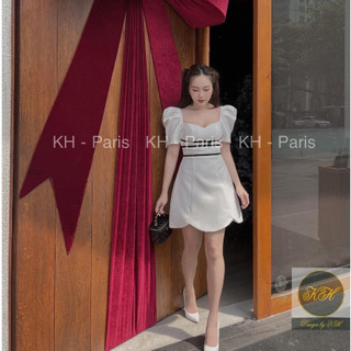 Đầm Viền Eo Nơ Tay Phồng - D22107