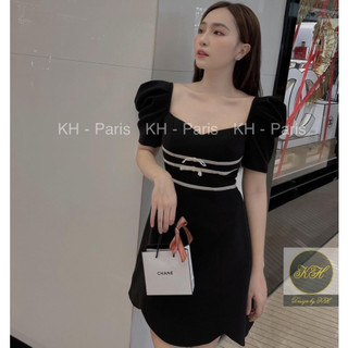 Đầm Viền Eo Nơ Tay Phồng - D22107