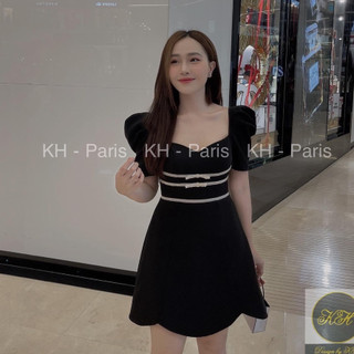 Đầm Viền Eo Nơ Tay Phồng - D22107