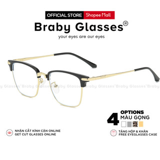 Gọng kính cận kim loại thời trang nam nữ Braby Glasses mắt đa giác giả cận kiểu dáng thanh mảnh MK72 Hộp