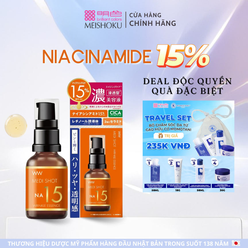 Serum Niacinamide 15% Trắng Da Se Khít Lỗ Chân Lông Medi Shot NA15 MEISHOKU 30ml