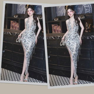 [KT CLOTHING] Đầm body kim sa đính đá tua rua quyến rũ