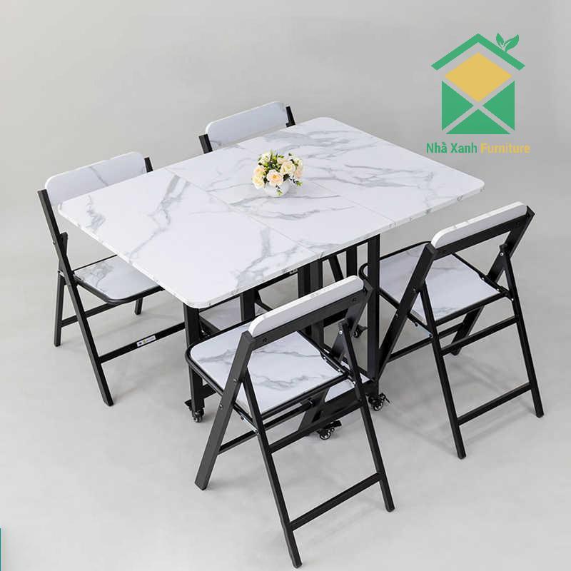 NHÀ XANH - Bộ Bàn Ăn Gấp Gọn Thông Minh Khung Thép 1m2,1m4,1m5 Bộ 4 Ghế Và 6 Ghế Gấp