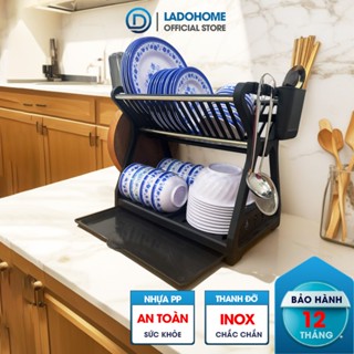 Kệ úp chén, kệ đễ bát đĩa đa năng có ống muỗng đũa và móc treo LH-3639