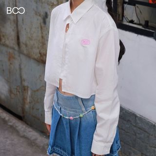 Áo Sơ Mi BOO Phối Cổ Croptop Essential