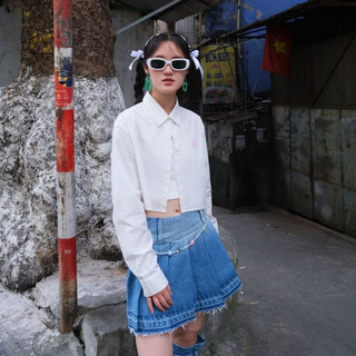 Áo sơ mi boo phối cổ croptop essential