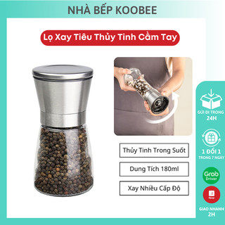 Lọ Xay Hạt Tiêu Thủy Tinh Cầm Tay KOOBEE Cao Cấp - Cối Xay Tiêu Lõi Sứ 2 Chế Độ Mịn - Thô Tiện Dụng (SC09)