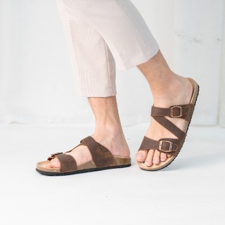 Dk25 - dép da bò thật đế trấu quai ngang unisex birken vietnam bioline