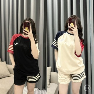 Set Bộ Cộc Tay Thêu Cún Phối Màu Chất Cotton Xịn Xò Phong Cách Hàn Quốc