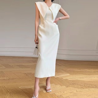 Đầm bút chì t3d big collar sleeveless