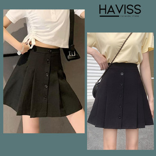 Chân váy xếp ly Haviss dáng chữ A ngắn, thiết kế 5 khuy cúc mặt trước độc đáo, váy xòe ngắn xếp ly kiểu dáng trẻ trung n