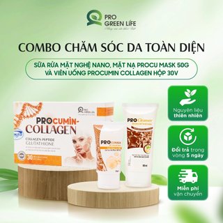 Combo sữa rửa mặt Pro Cleaner 80ml, mặt nạ Procu Mask 50g và viên uống Procumin Collagen hộp 30v giúp sáng da, mờ thâm