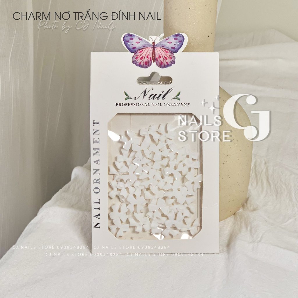 Set charm nơ trắng đính nail (Set 50 cái)