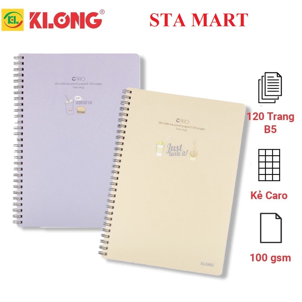 Sổ lò xo Caro Klong 575 / Sổ lò xo kép bìa nhựa Klong 120 trang