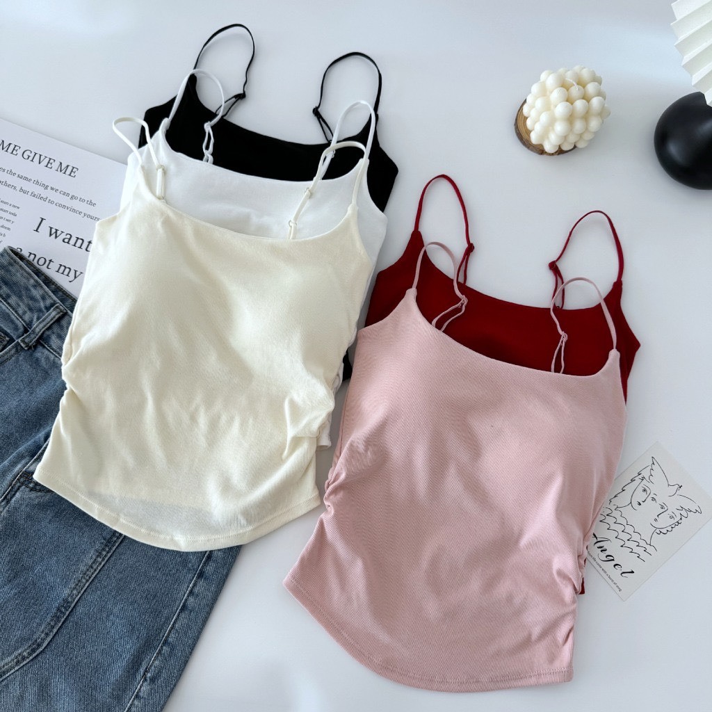 LOẠI ĐẸP- Áo hai dây màu trơn có mút đệm ngực dây quai điều chỉnh nhún sườn thời trang mùa hè quyến rũ  1899   D304